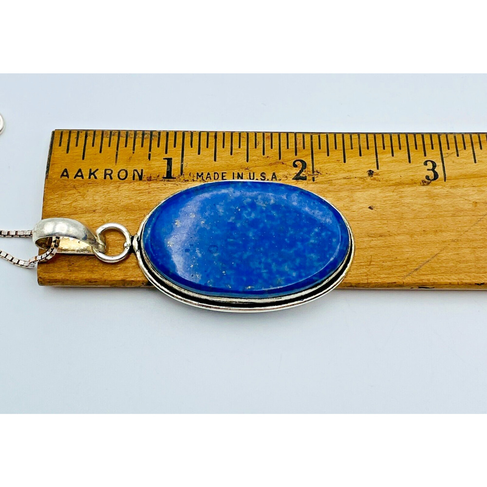 Lapis Lazuli Pendant Sterling Silver Necklace 24" Box Chain 925 Blue Gemstone - Picture 12 of 13